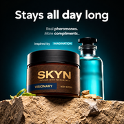 SKYN Visionary pheromone body butter jar, inspired by Imagination — scent stays all day