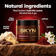 SKYN Crimson 540 natural ingredients — shea butter, cocoa butter, saffron, jasmine