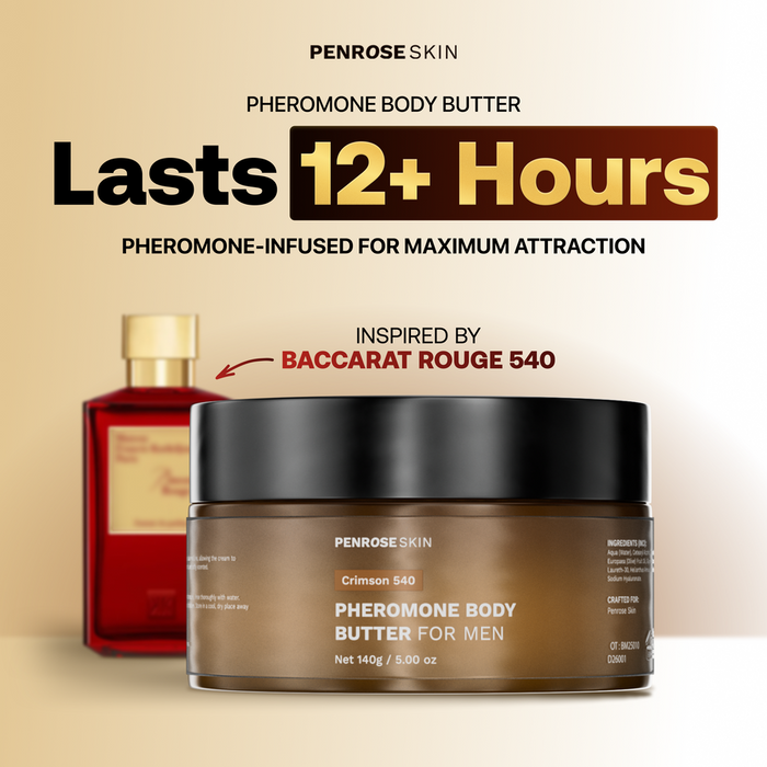 Crimson 540 pheromone body butter, inspired by Baccarat Rouge 540 — lasts 12+ hours