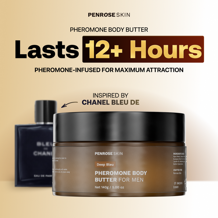 Deep Bleu pheromone body butter, inspired by Bleu de Chanel — lasts 12+ hours