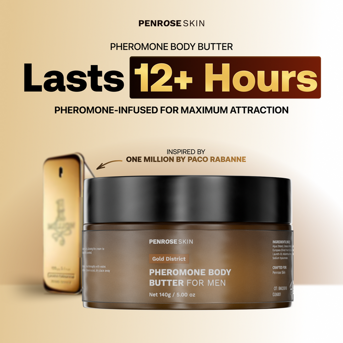 Gold District pheromone body butter, inspired by Paco Rabanne One Million — lasts 12+ hours